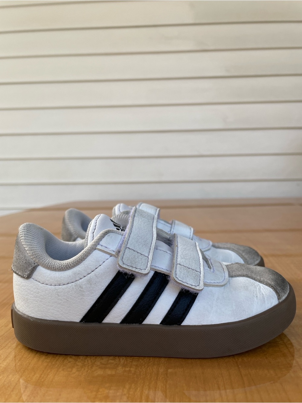 Adidas Kids White and Gray Velcro Sneakers with Black Stripes Size 9K